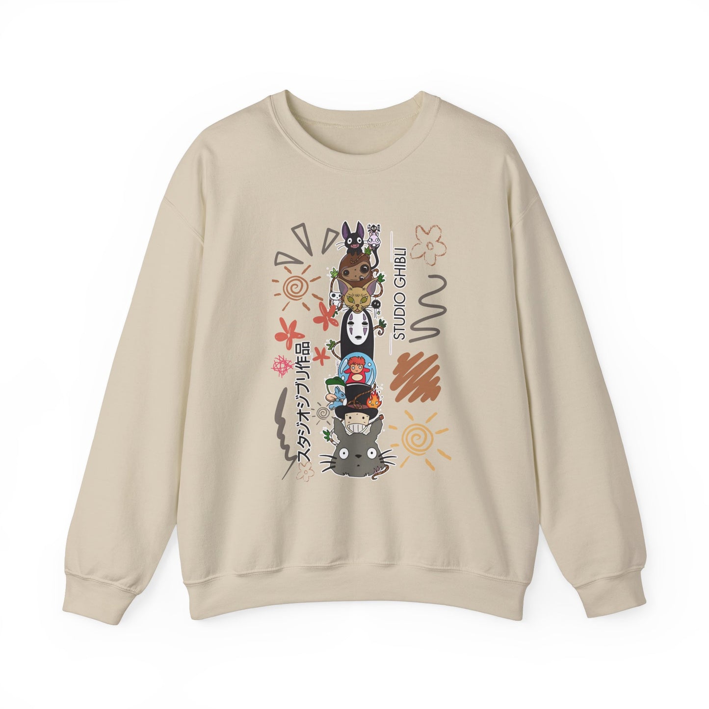 Studio Ghibli Characters Sketch Sweatshirt – 100% Cotton Pullover Featuring Iconic Anime Characters
