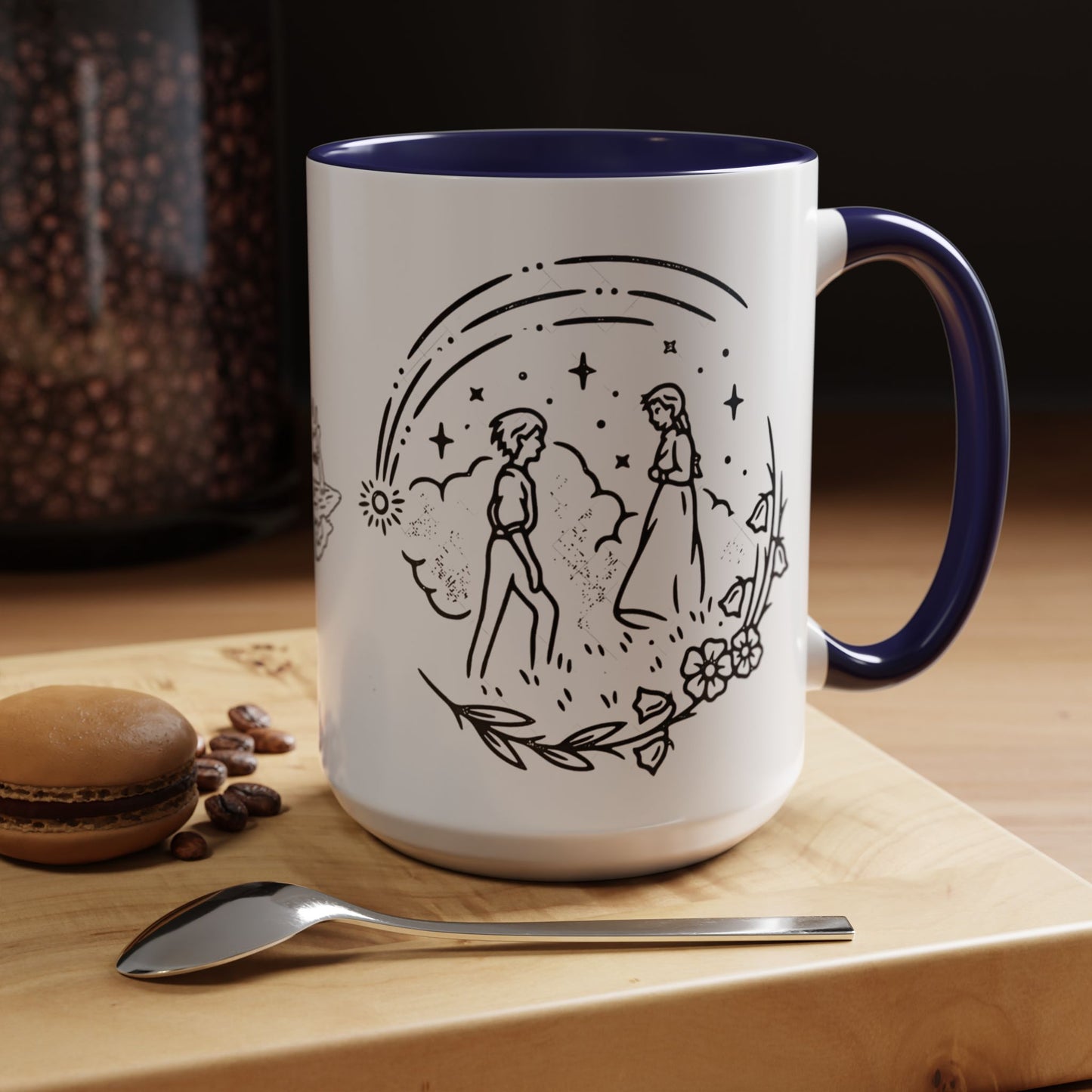 Calcifer Accent Mug – Howl’s Moving Castle Cup with Colored Handle – Studio Ghibli Gift 11oz & 15oz