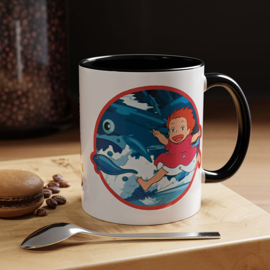 Ponyo Accent Mug – Studio Ghibli Collage Color Handle Cup 11oz & 15oz – Cute Anime Ocean Gift for Fans