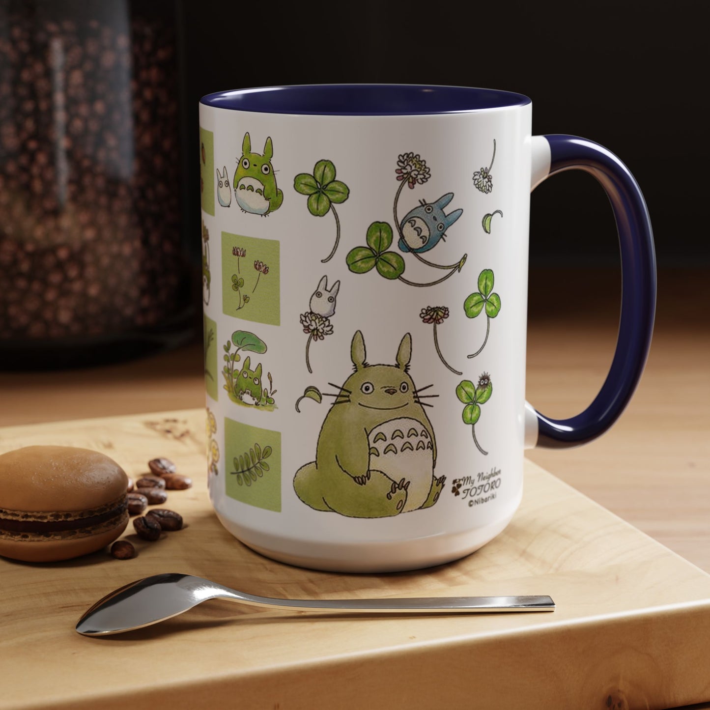 Totoro Green Accent Mug – Studio Ghibli Color Handle Coffee Cup – 11oz & 15oz Ceramic Gift for Anime Fans