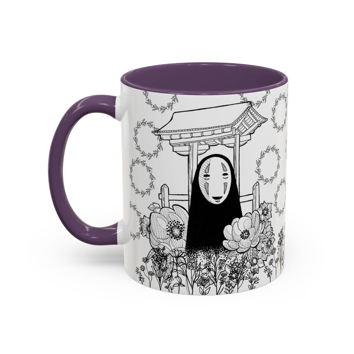 No Face Flowers Accent Mug – Studio Ghibli Inspired Coffee Cup – 11oz & 15oz Ceramic Anime Gift