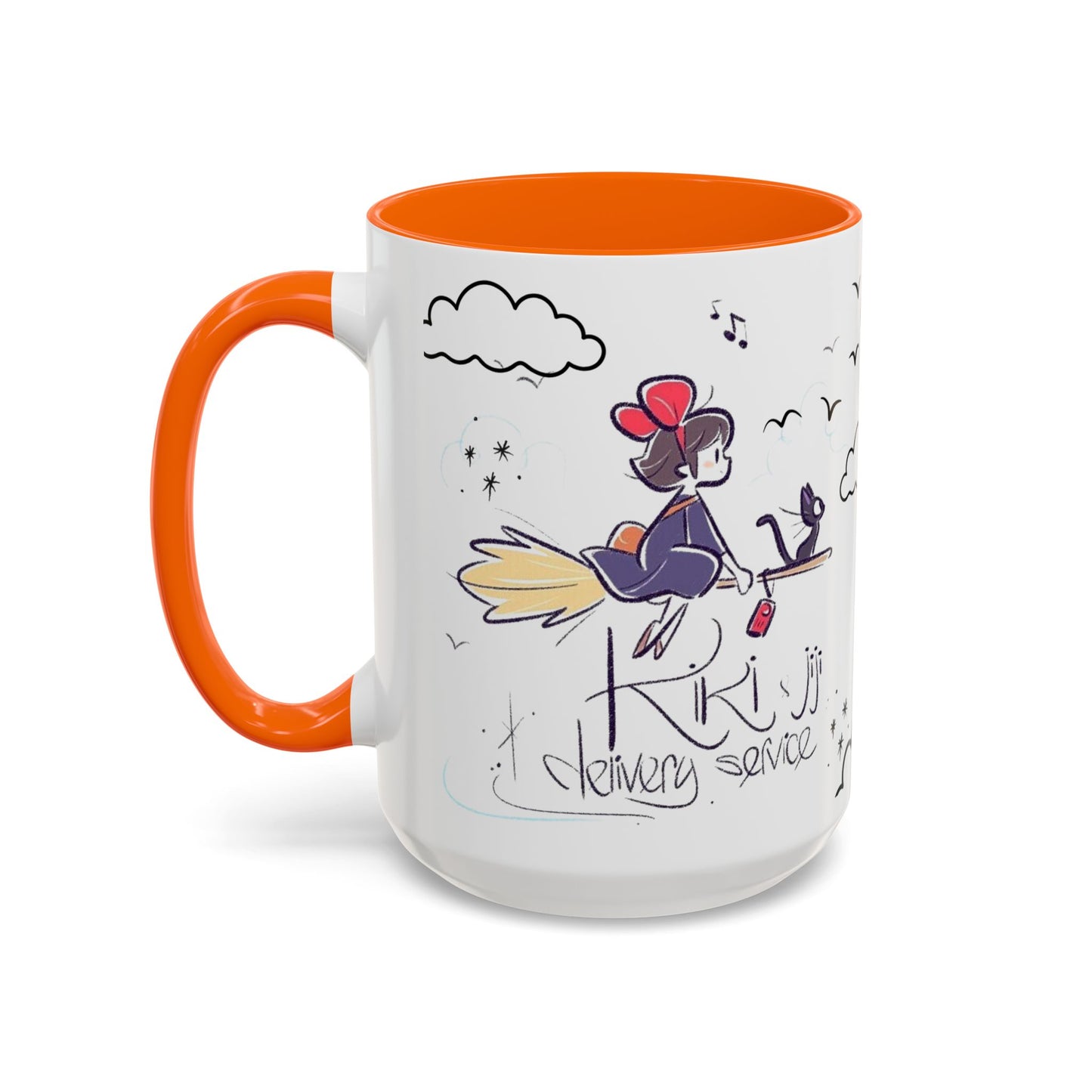 Kiki's Delivery Service Sketch Accent Mug – Studio Ghibli Ceramic Cup – 11oz & 15oz Anime Gift