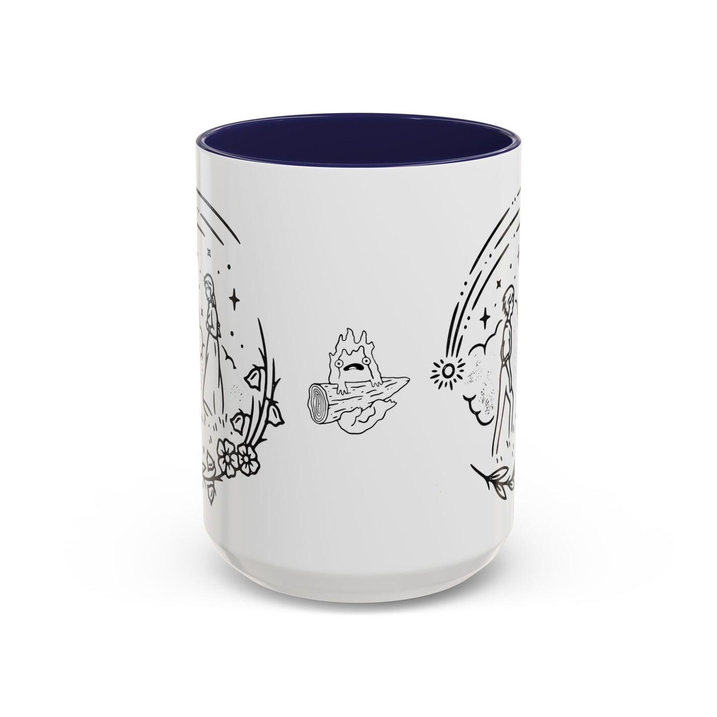 Calcifer Accent Mug – Howl’s Moving Castle Cup with Colored Handle – Studio Ghibli Gift 11oz & 15oz