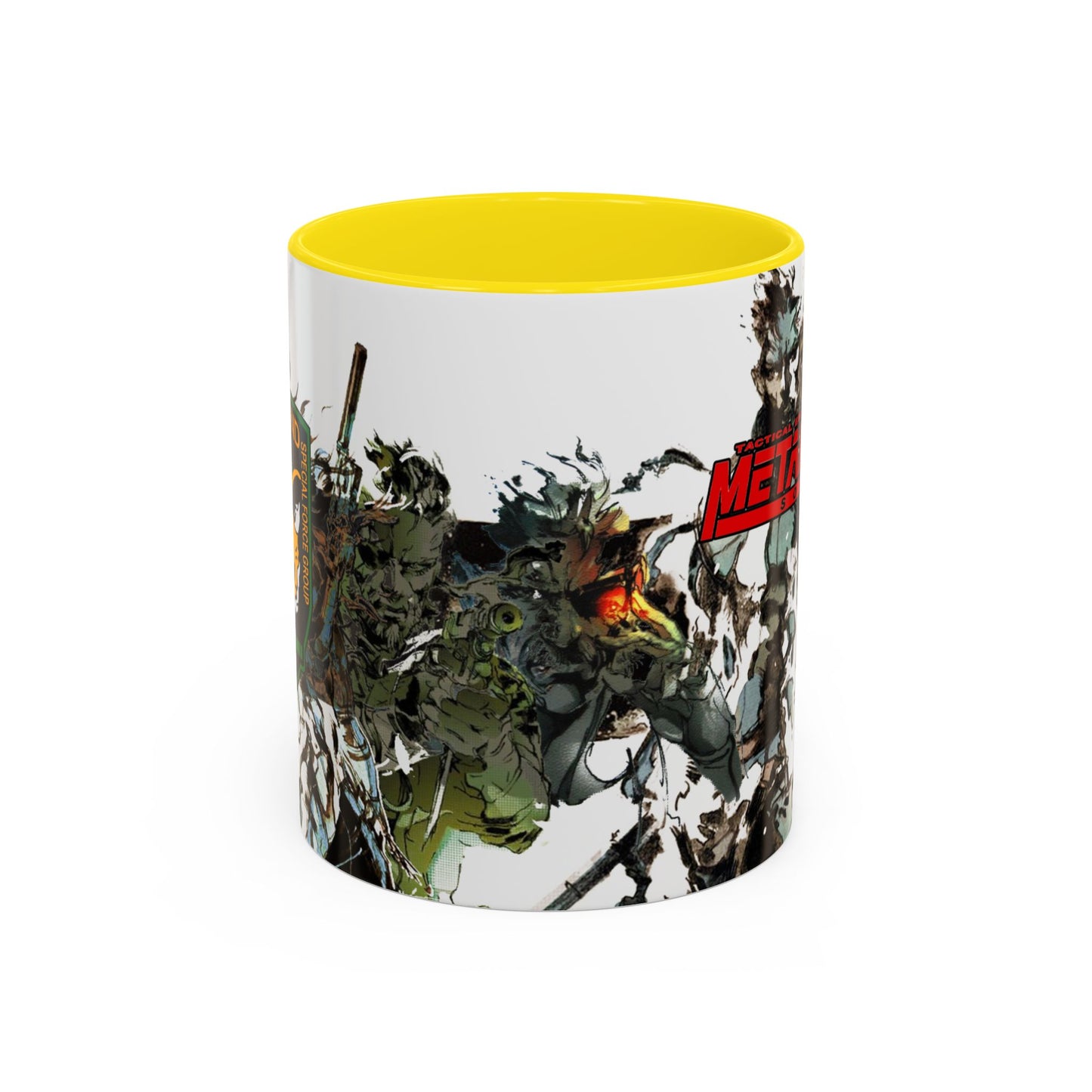 Metal Gear Fox Hound Accent Mug – 11oz & 15oz Colored Handle Coffee Cup – Tactical Gamer Gift for Fans