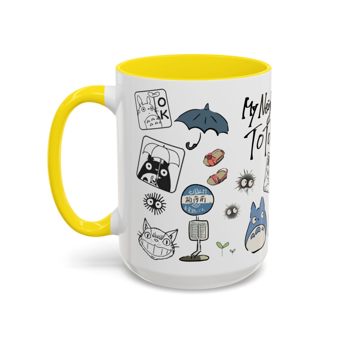 My Neighbor Totoro Accent Mug – Ghibli Collage Color Handle Cup 11oz & 15oz – Cute Anime Coffee Mug Gift