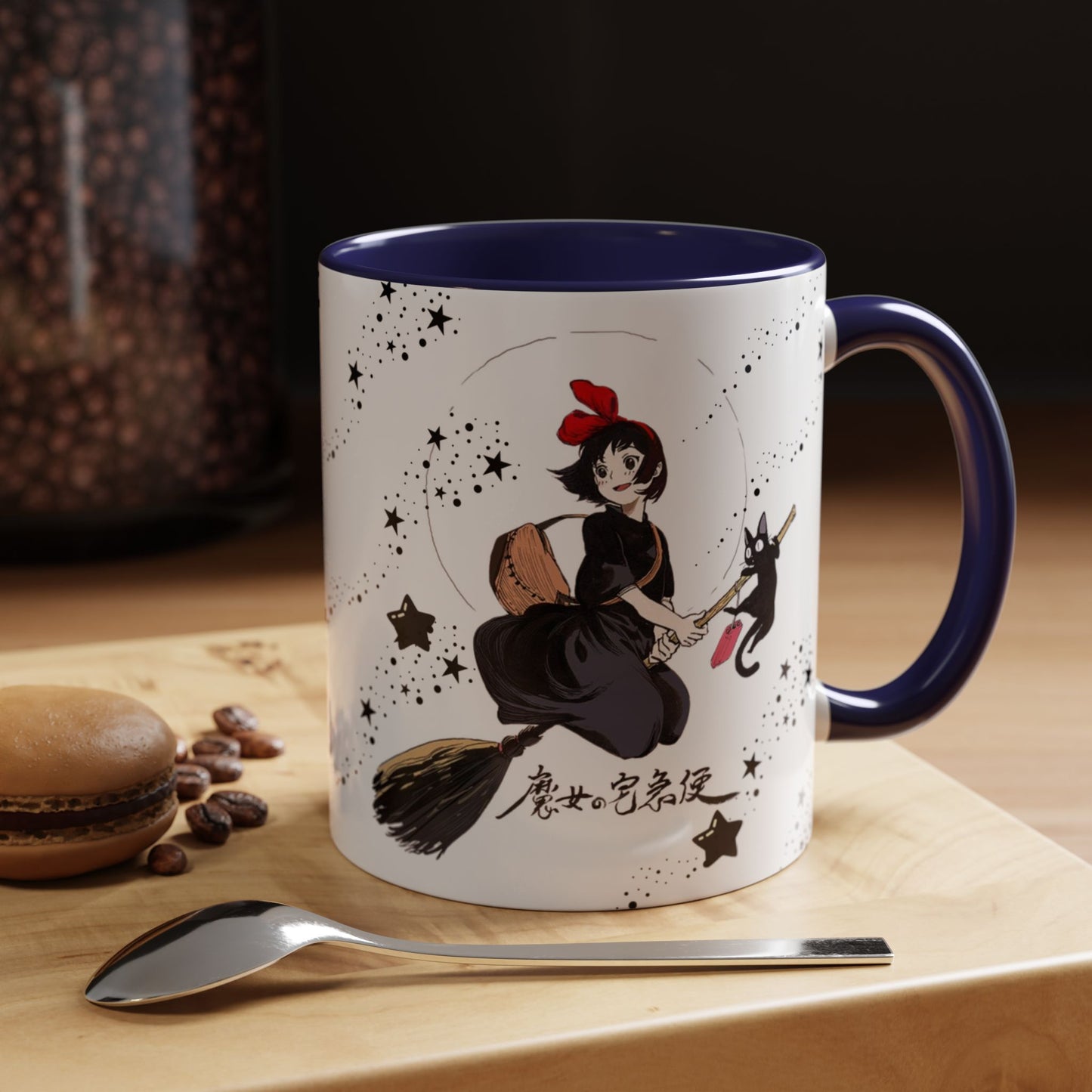 Kiki’s Delivery Service Accent Mug – 11oz & 15oz Ceramic Cup with Colored Handle – Studio Ghibli Anime Gift