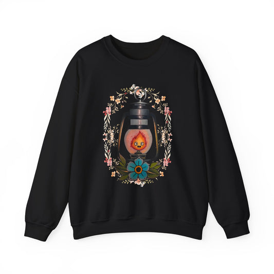 Calcifer Lamp Flowers Sweatshirt – Cozy 100% Cotton Howl’s Moving Castle Anime Pullover