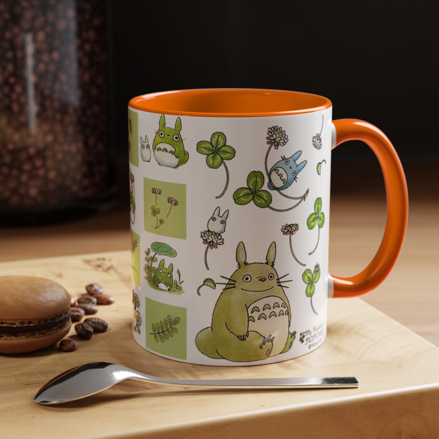 Totoro Green Accent Mug – Studio Ghibli Color Handle Coffee Cup – 11oz & 15oz Ceramic Gift for Anime Fans
