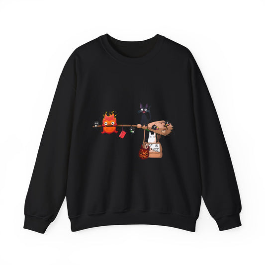 Calcifer Jiji Soot Sprites Sweatshirt – 100% Cotton Studio Ghibli Cozy Anime Pullover