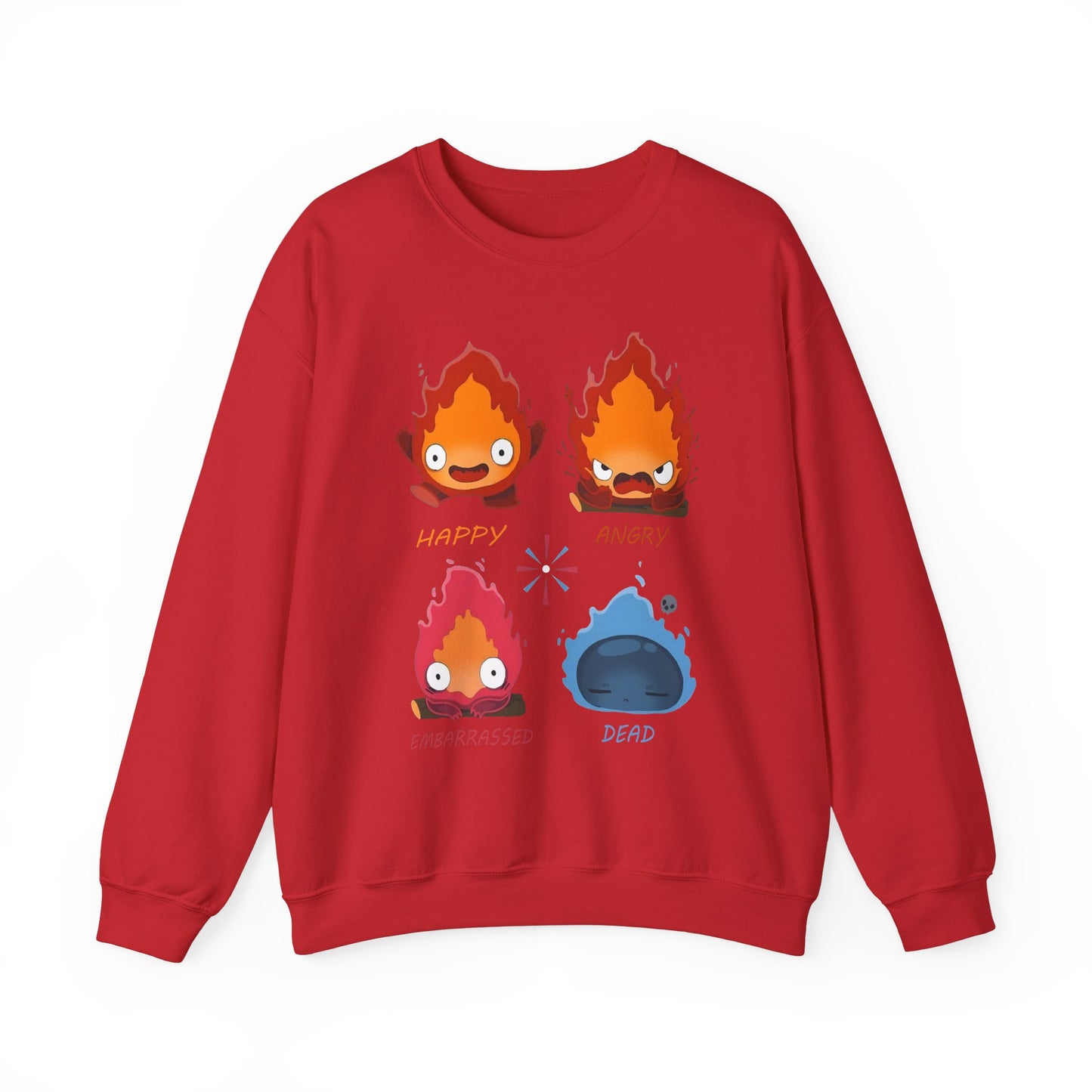 Calcifer Funny Faces Sweatshirt – 100% Cotton Howl’s Moving Castle Pullover for Studio Ghibli Fans