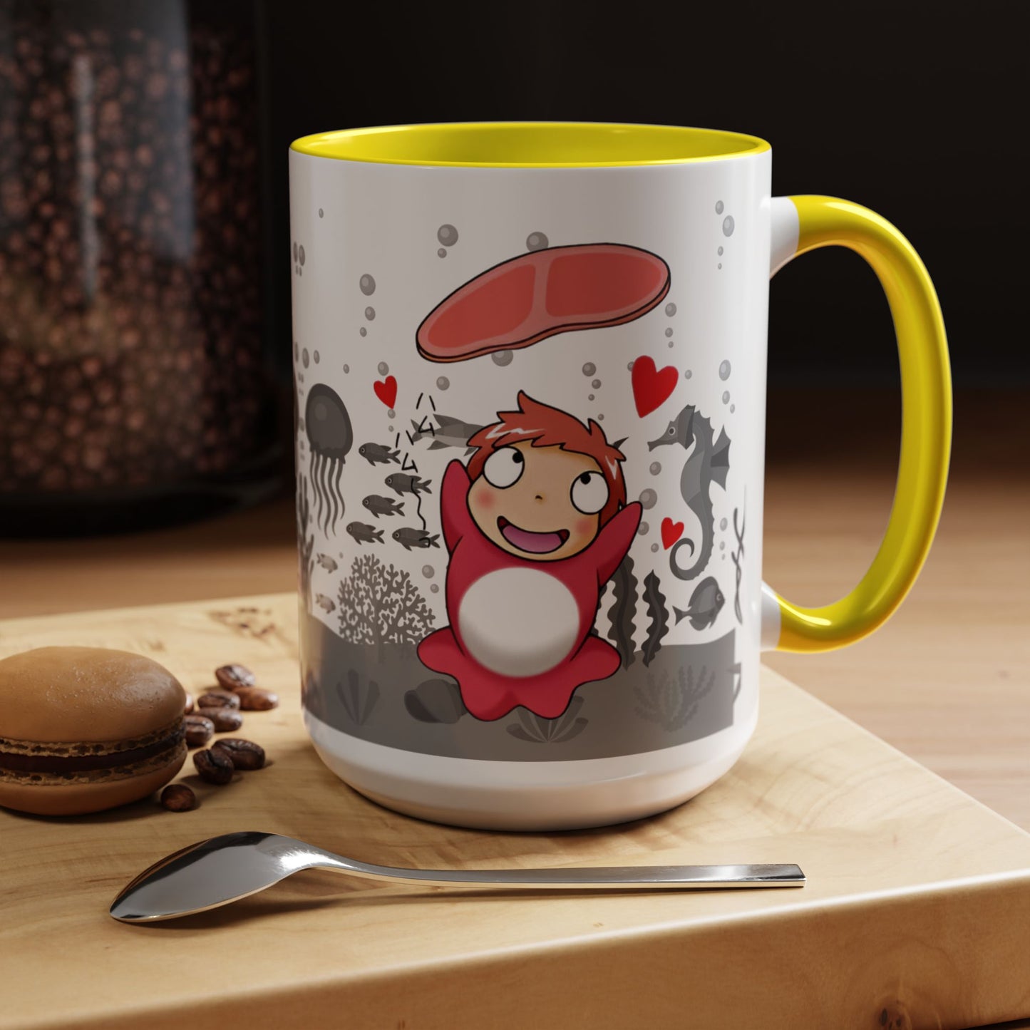 Ponyo Ham Accent Handle Mug – Studio Ghibli Coffee Cup – 11oz & 15oz Anime Gift for Fans