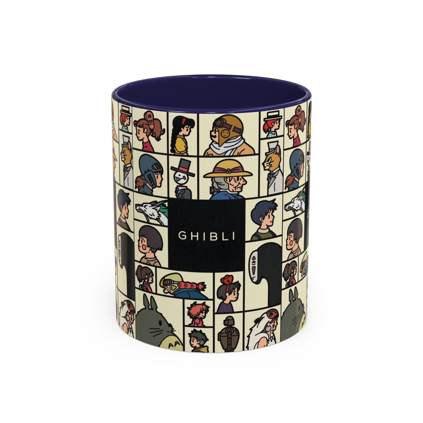Studio Ghibli Characters Sketch Accent Mug – 11oz & 15oz Anime Coffee Cup with Color Handle