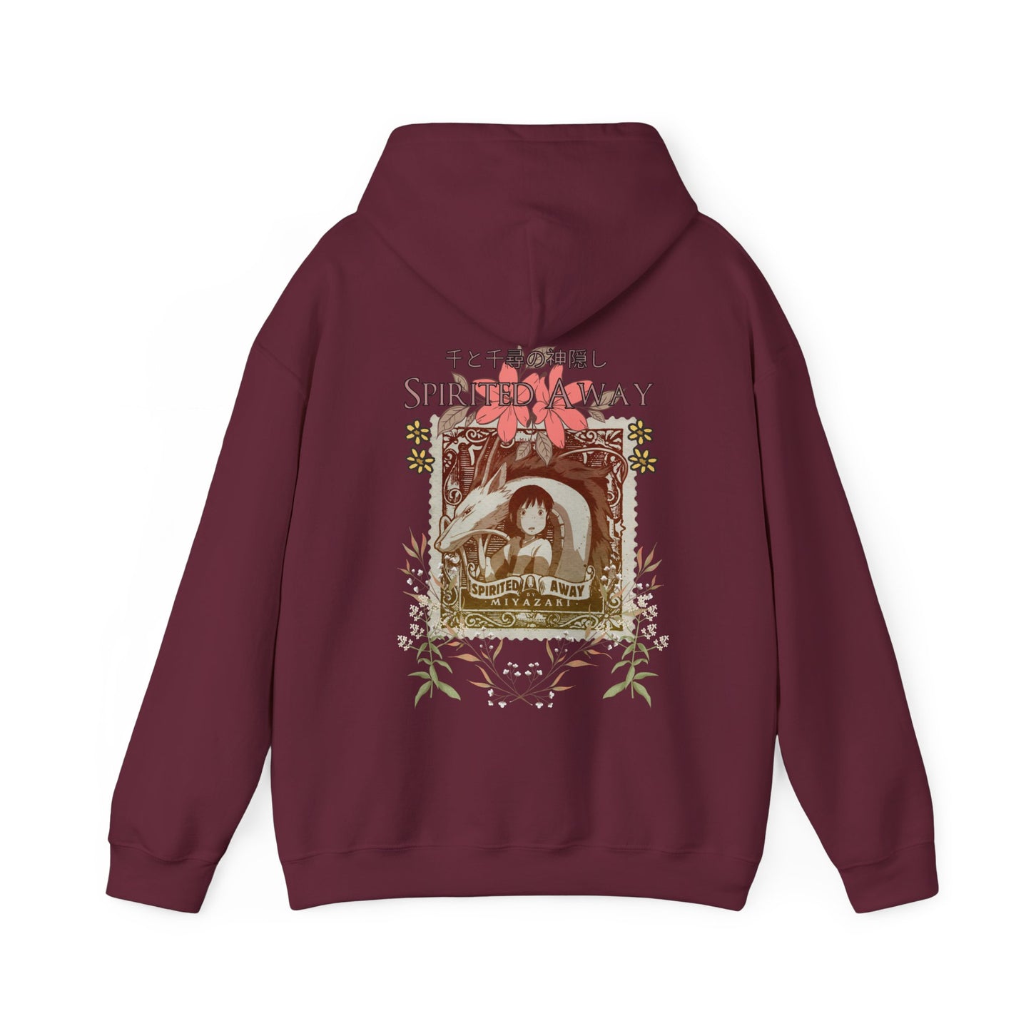 Spirited Away Philately Back Print Hoodie – 100% Cotton Anime Hoodie with Stamp-Inspired Design