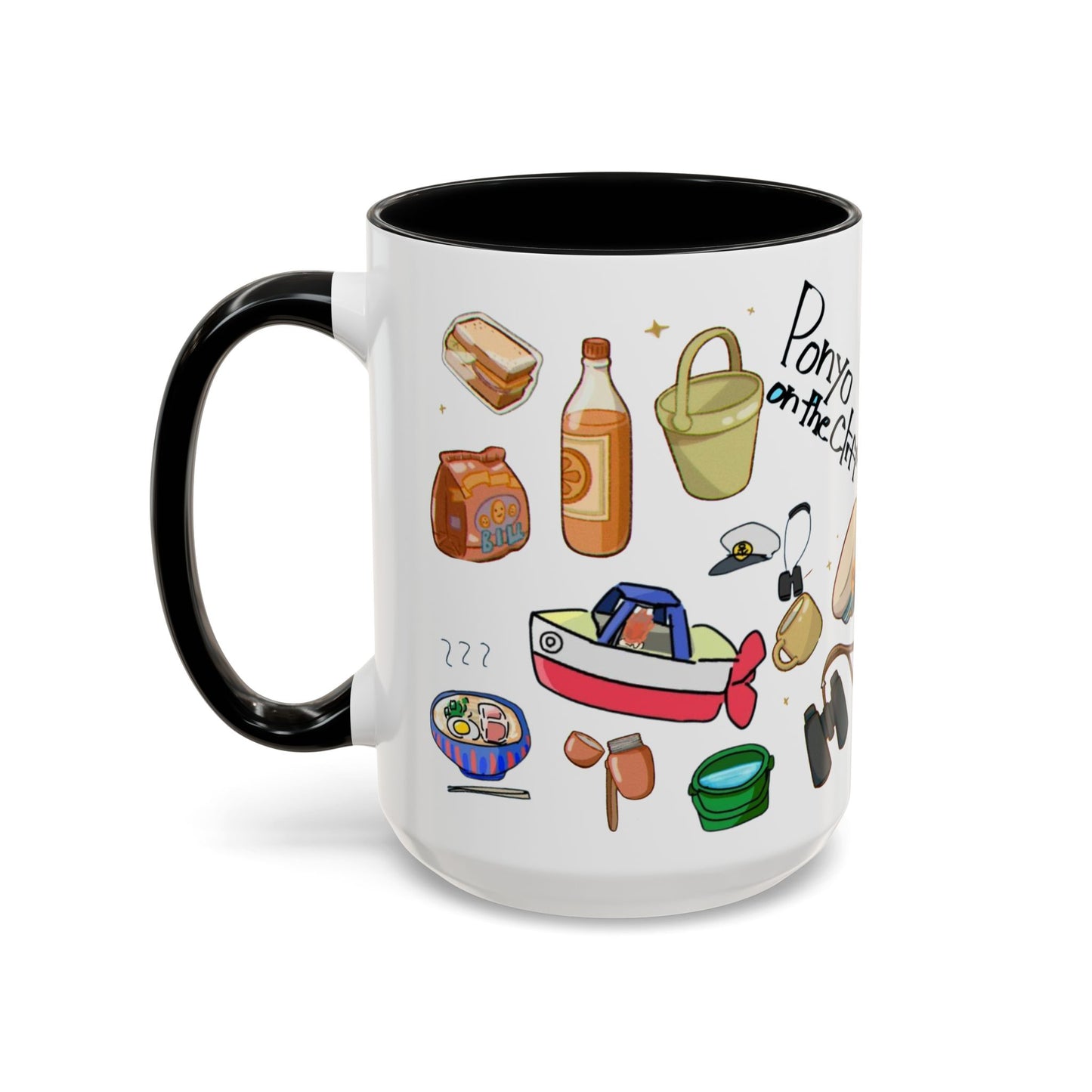 Ponyo Accent Mug – Studio Ghibli Collage Color Handle Cup 11oz & 15oz – Cute Anime Ocean Gift for Fans