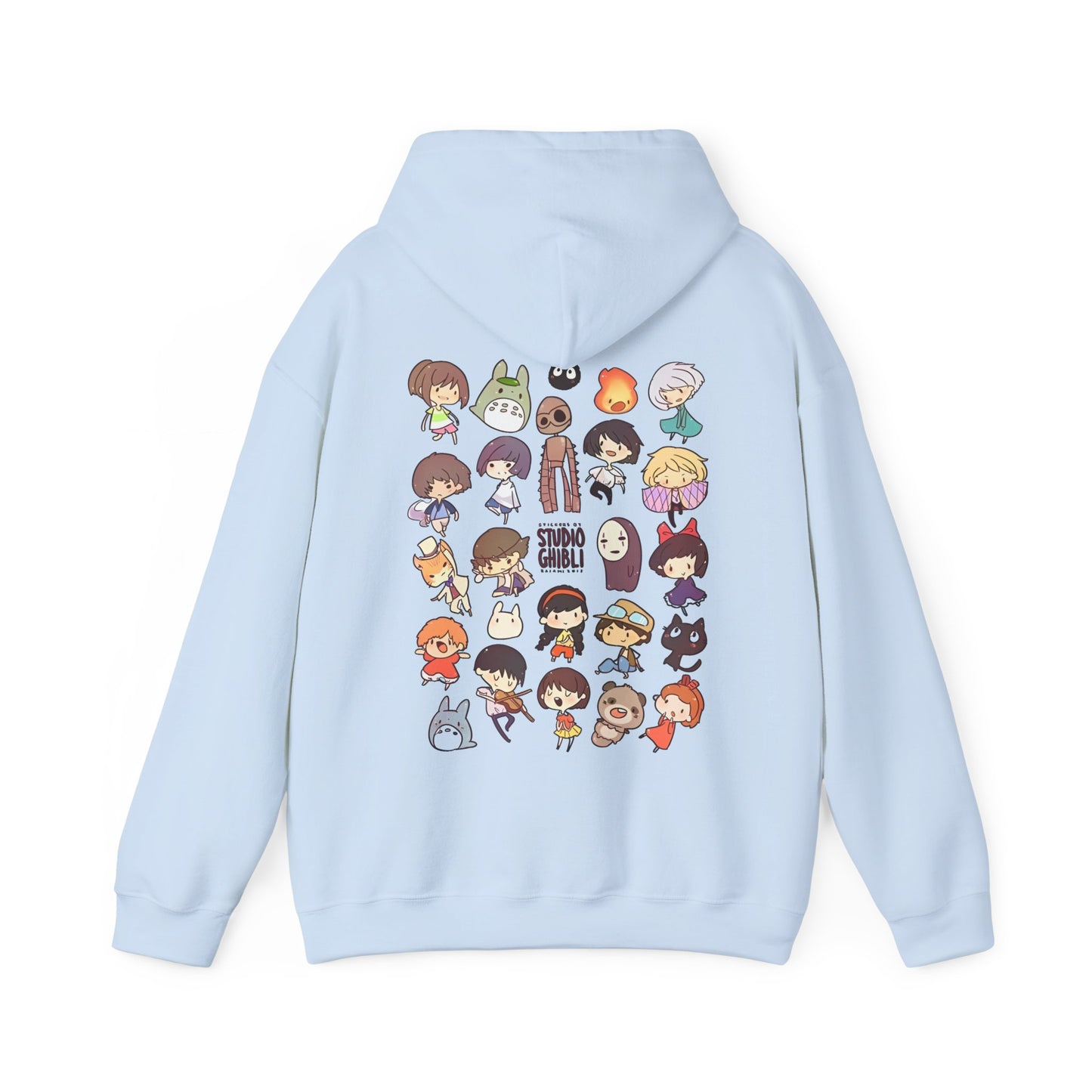Chibi Studio Ghibli Characters Back Print Hoodie – 100% Cotton Anime Pullover for Ghibli Fans