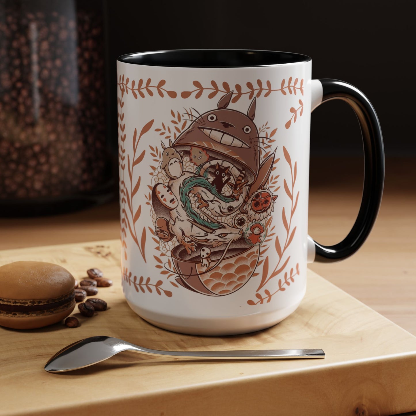 Totoro Matryoshka Accent Mug – 11oz & 15oz Studio Ghibli Inspired Coffee Cup with Color Handle