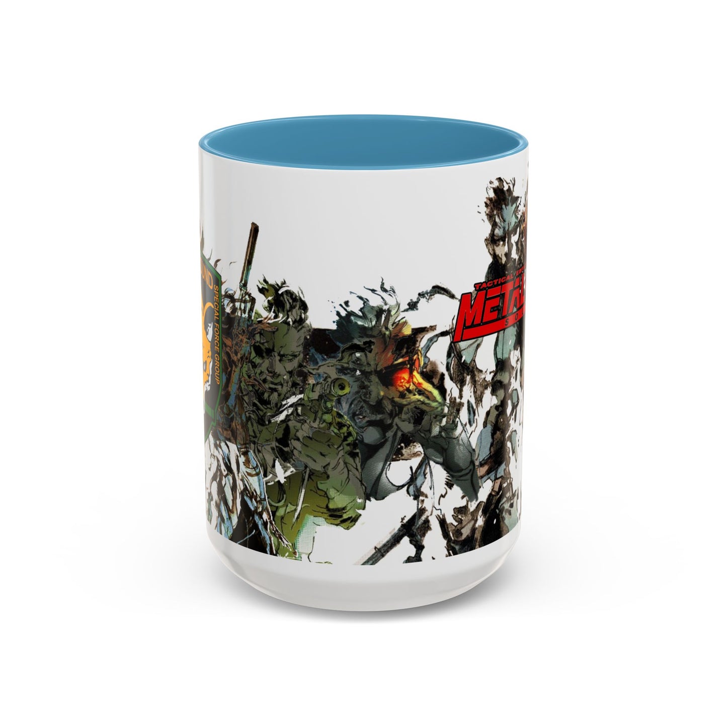 Metal Gear Fox Hound Accent Mug – 11oz & 15oz Colored Handle Coffee Cup – Tactical Gamer Gift for Fans
