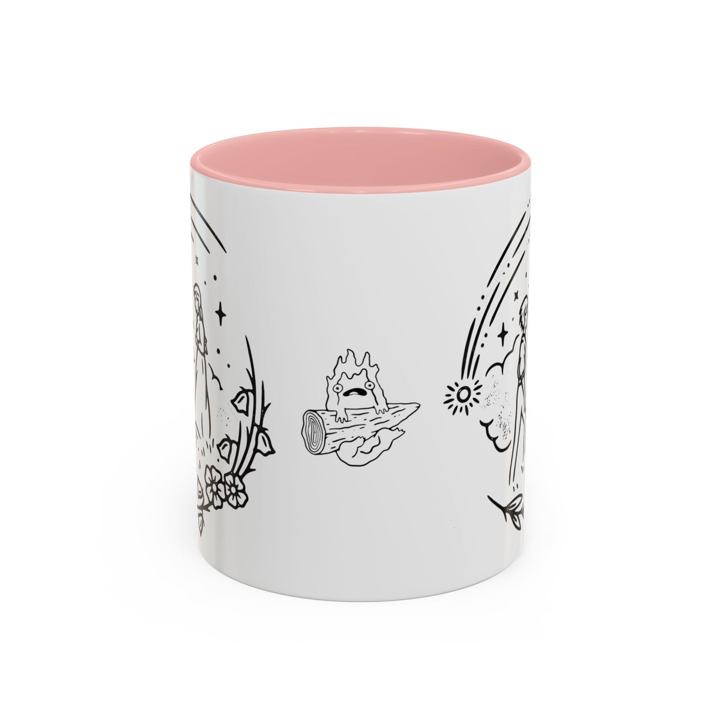 Calcifer Accent Mug – Howl’s Moving Castle Cup with Colored Handle – Studio Ghibli Gift 11oz & 15oz