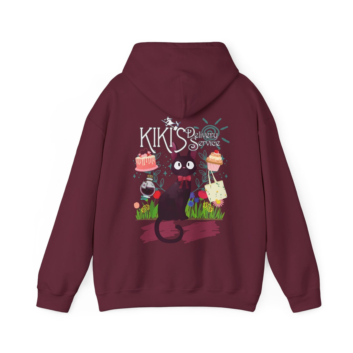 Jiji Collage Back Print Hoodie – 100% Cotton Studio Ghibli Kiki’s Delivery Service Cat Hoodie