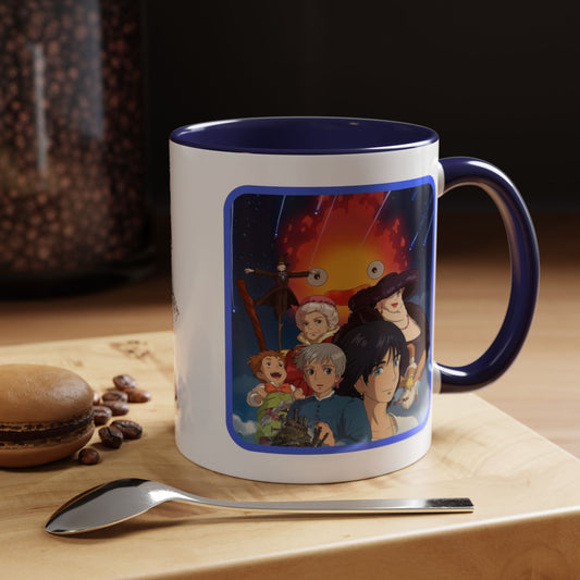 Howl’s Moving Castle Accent Mug – Ghibli Collage Color Handle Cup 11oz & 15oz – Anime Coffee Mug Featuring Howl & Calcifer