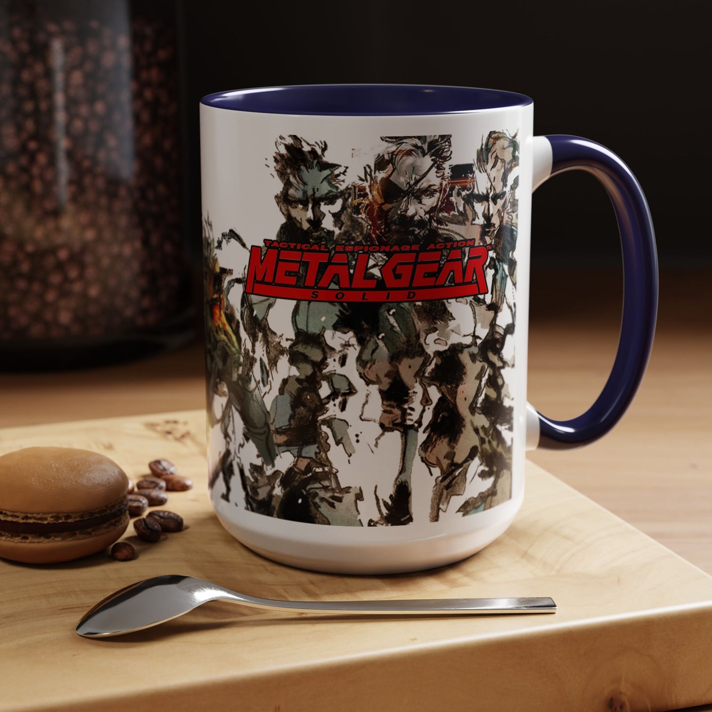 Metal Gear Fox Hound Accent Mug – 11oz & 15oz Colored Handle Coffee Cup – Tactical Gamer Gift for Fans