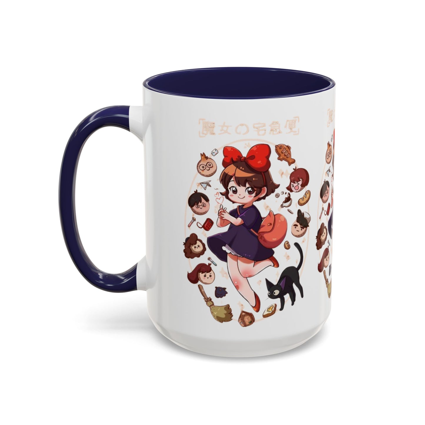 Kiki’s Delivery Service Accent Mug – Stained Glass Anime Cup 11oz & 15oz – Ghibli Inspired Color Handle Mug