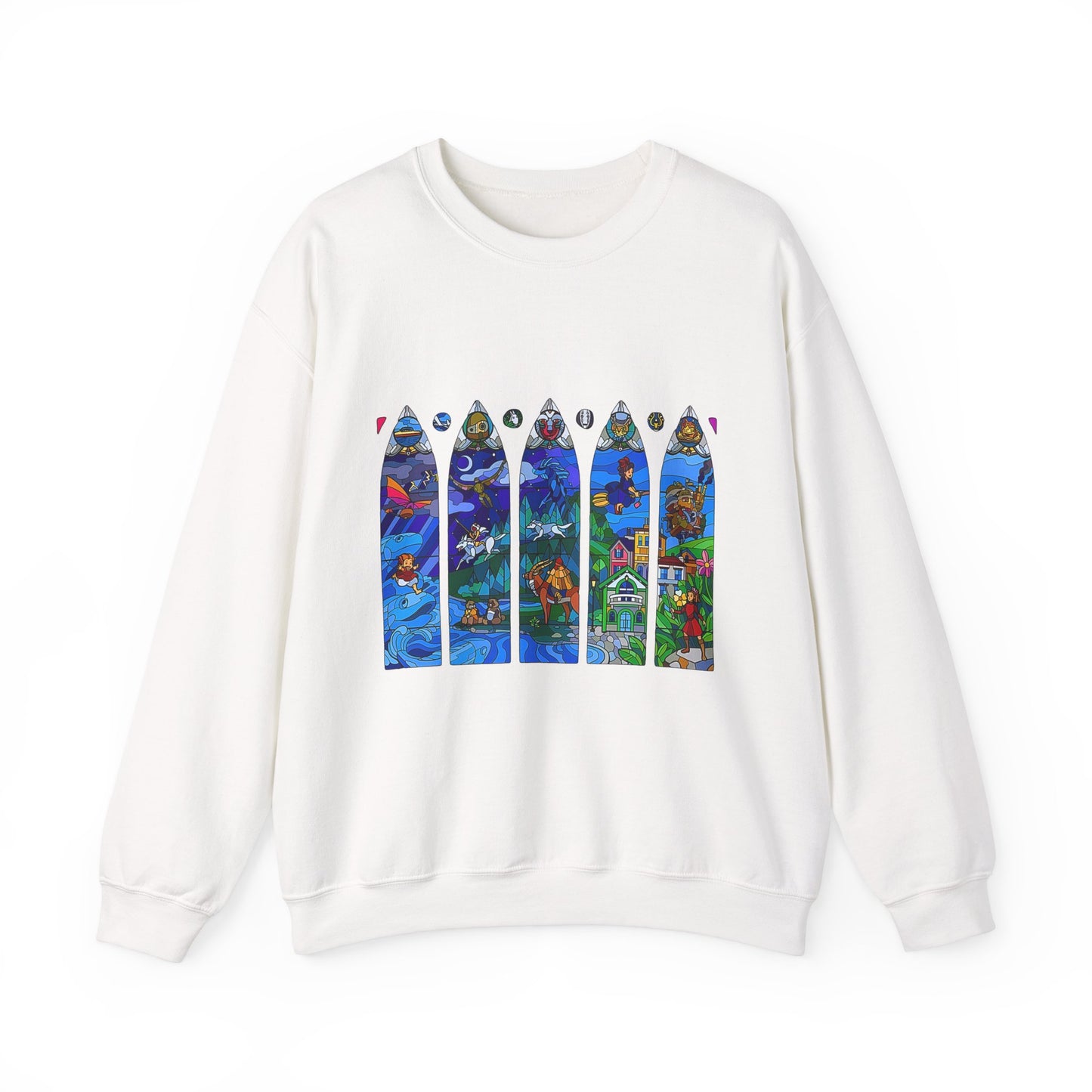 Studio Ghibli Stained Glass Sweatshirt – 100% Cotton Anime Pullover with Vitral-Inspired Design