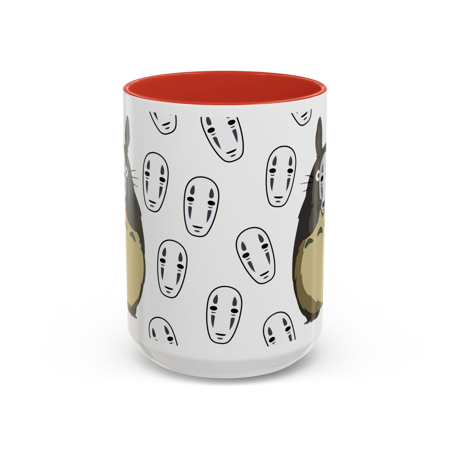 Totoro No Face Mask Accent Mug – Studio Ghibli Color Handle Cup 11oz & 15oz – Cute Anime Crossover Coffee Gift