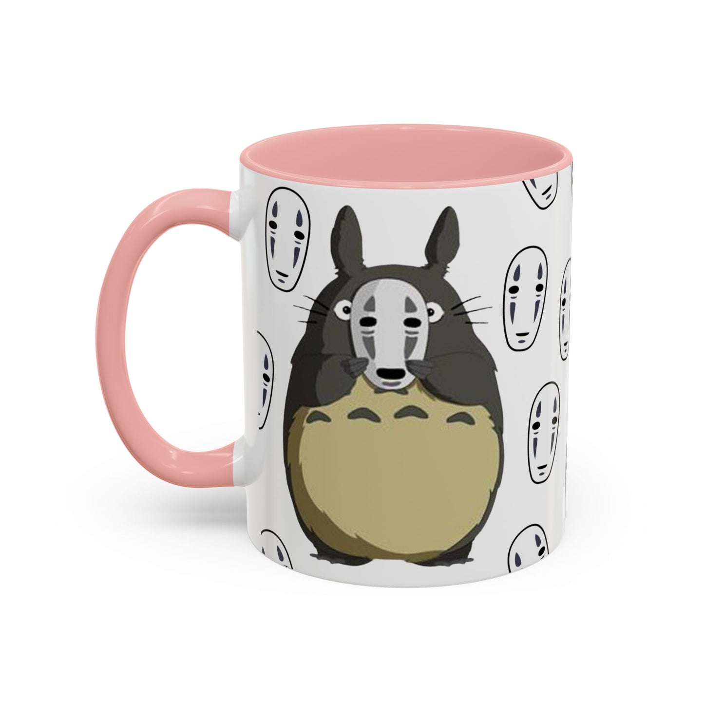 Totoro No Face Mask Accent Mug – Studio Ghibli Color Handle Cup 11oz & 15oz – Cute Anime Crossover Coffee Gift