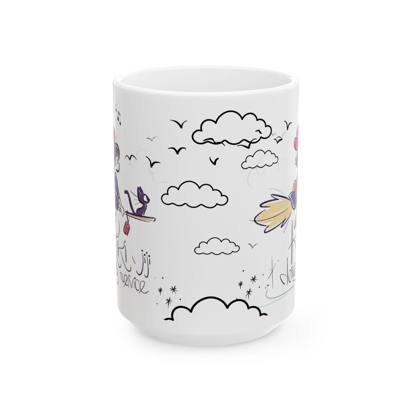 Kiki's Delivery Service Sketch Mug – Studio Ghibli Anime Cup – 11oz & 15oz Ceramic Coffee Mug Gift