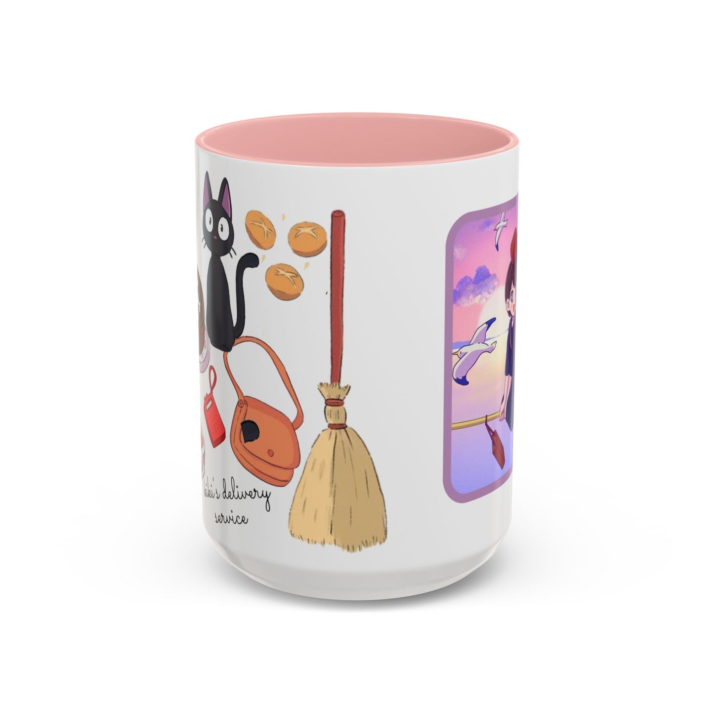 Jiji Funny Accent Mug – Kiki’s Delivery Service Color Handle Cup 11oz & 15oz – Cute Ghibli Cat Anime Gift