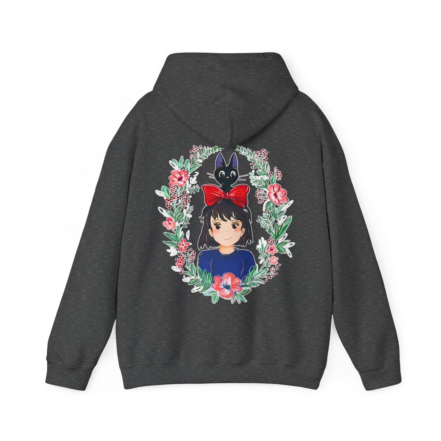 Kiki’s Delivery Service Floral Back Print Hoodie – 100% Cotton Studio Ghibli Anime Sweatshirt