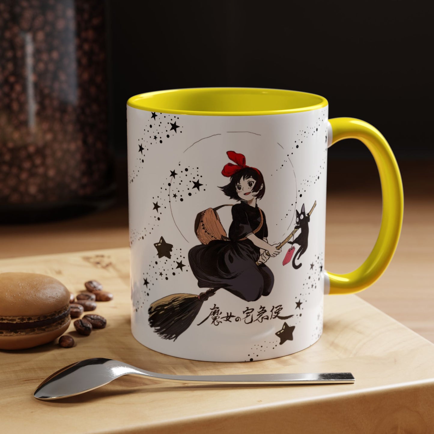 Kiki’s Delivery Service Accent Mug – 11oz & 15oz Ceramic Cup with Colored Handle – Studio Ghibli Anime Gift
