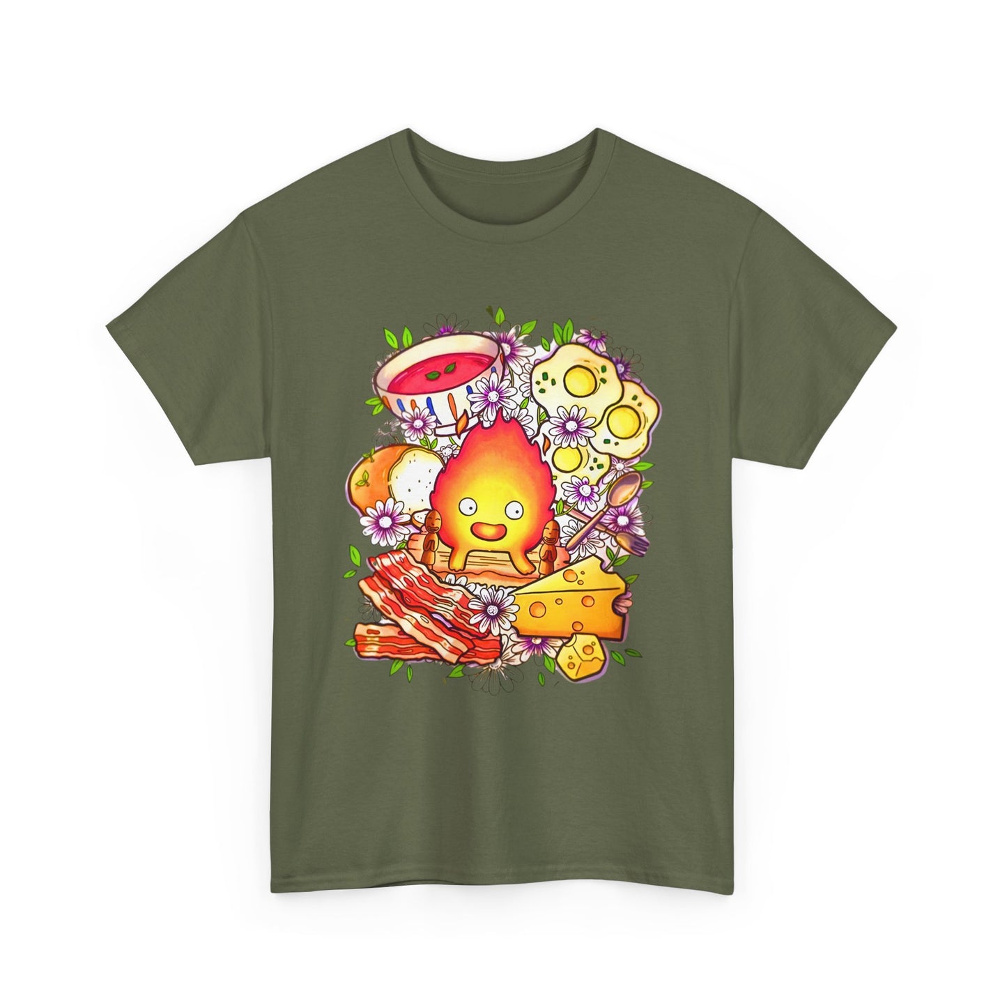 Calcifer Breakfast Ghibli Art T-Shirt | 100% Cotton Howl’s Moving Castle Tee