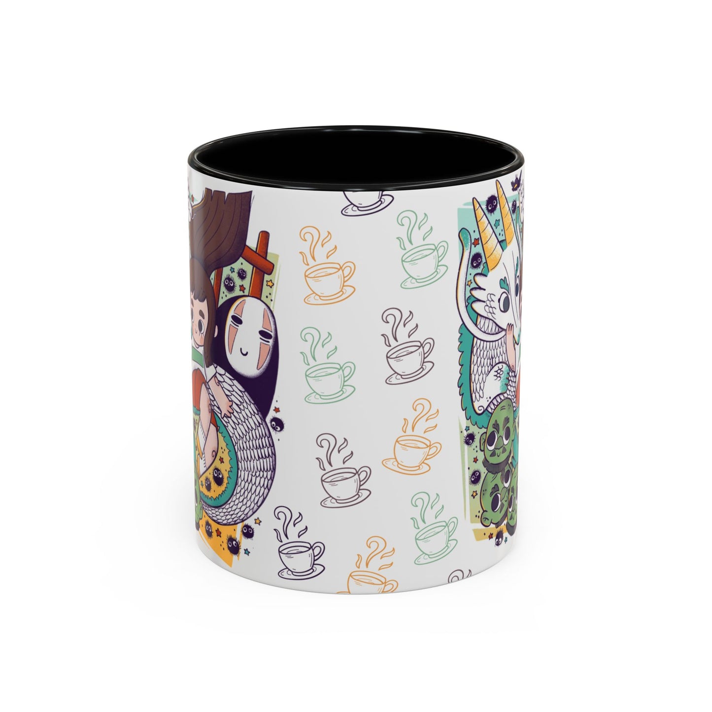 Spirited Away Accent Mug – Color Handle Anime Cup 11oz & 15oz – Studio Ghibli Coffee Mug Featuring Chihiro & No Face