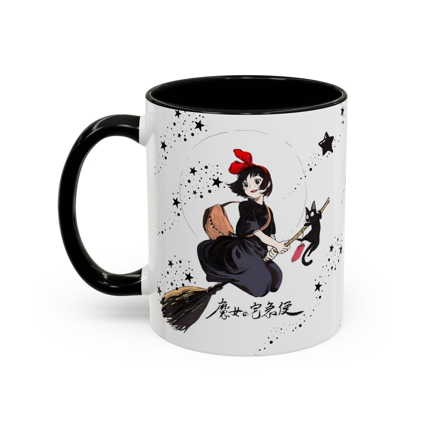 Kiki’s Delivery Service Accent Mug – 11oz & 15oz Ceramic Cup with Colored Handle – Studio Ghibli Anime Gift