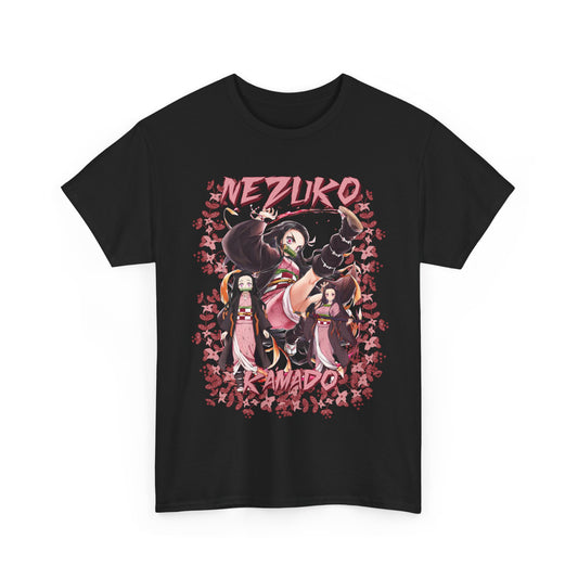 Nezuko Kamado Pink Flowers T-Shirt – 100% Cotton Demon Slayer Anime Tee