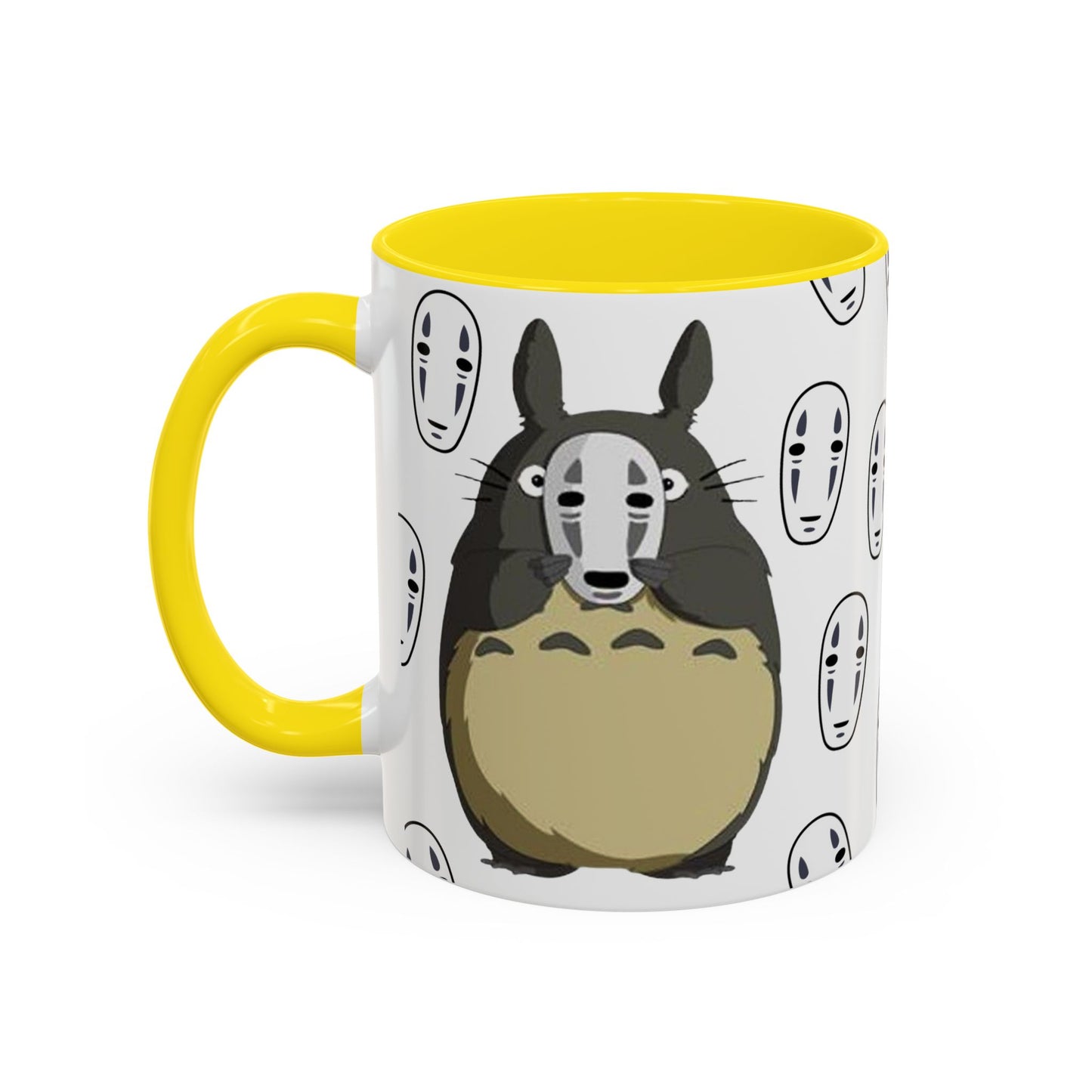 Totoro No Face Mask Accent Mug – Studio Ghibli Color Handle Cup 11oz & 15oz – Cute Anime Crossover Coffee Gift