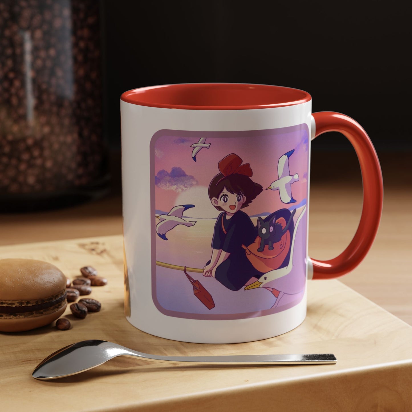 Jiji Funny Accent Mug – Kiki’s Delivery Service Color Handle Cup 11oz & 15oz – Cute Ghibli Cat Anime Gift