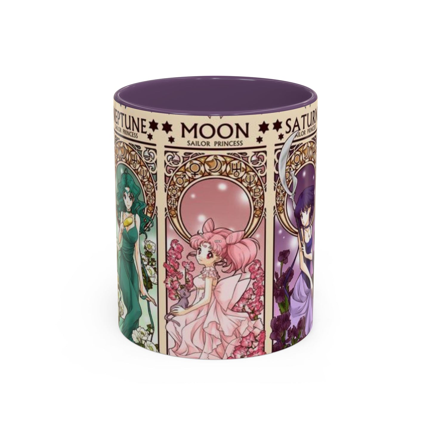 Sailor Moon Outer Guardians Accent Mug – Uranus Neptune Pluto Saturn – Color Handle Anime Cup 11oz 15oz