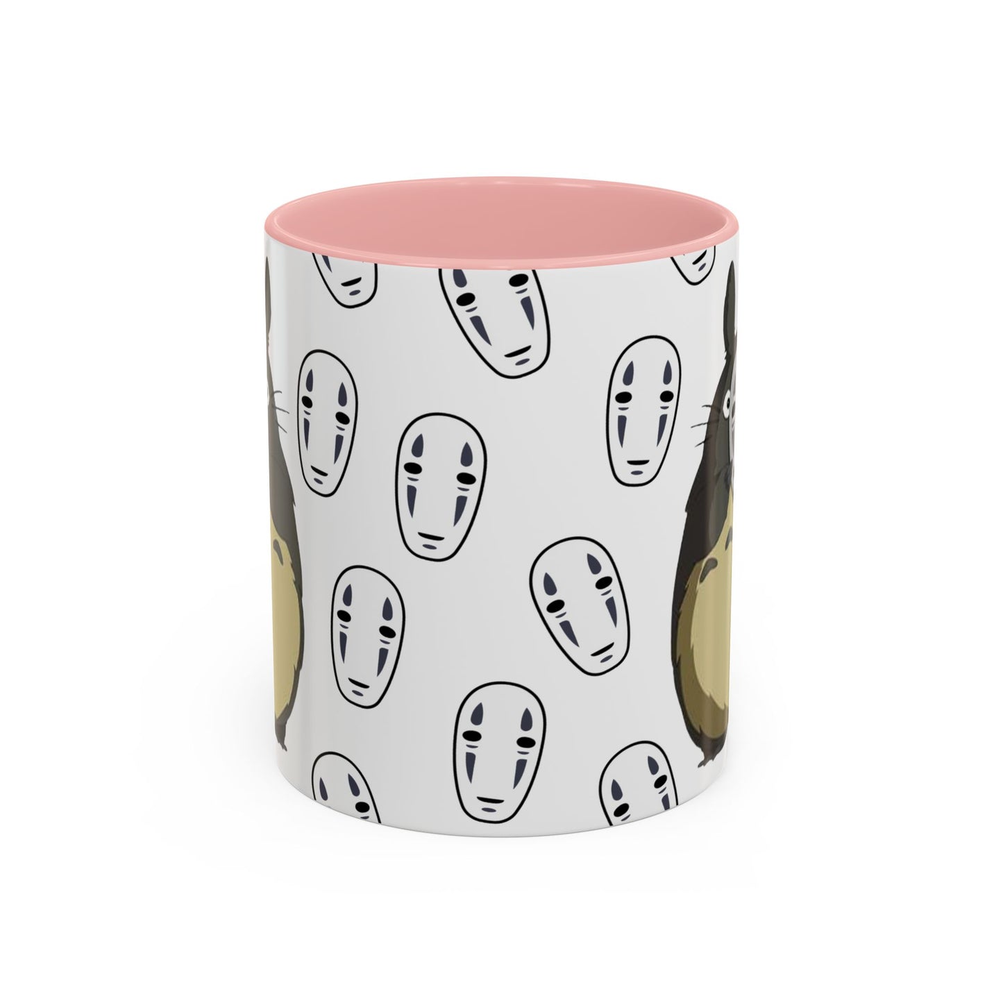 Totoro No Face Mask Accent Mug – Studio Ghibli Color Handle Cup 11oz & 15oz – Cute Anime Crossover Coffee Gift
