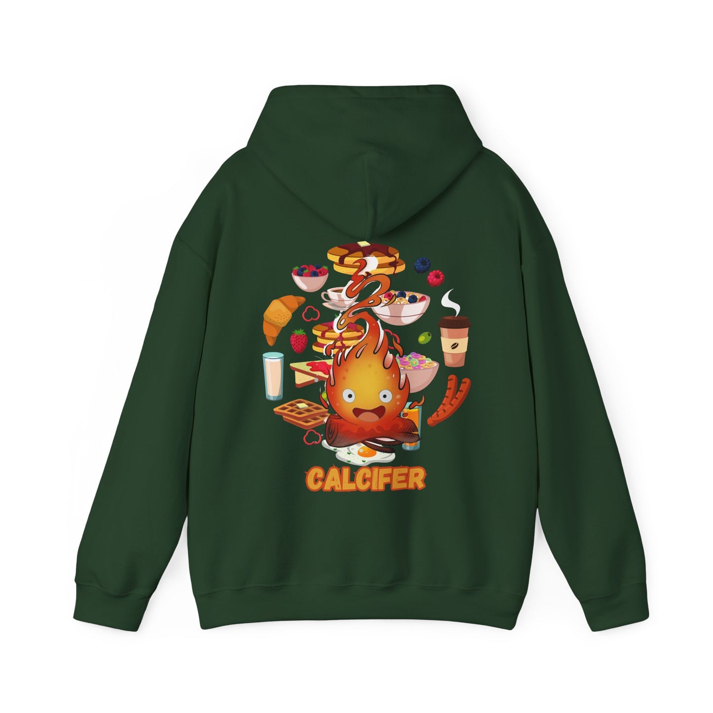 "Calcifer Breakfast Demon Hoodie – 100% Cotton, Studio Ghibli Inspired Back Print Sweatshirt"