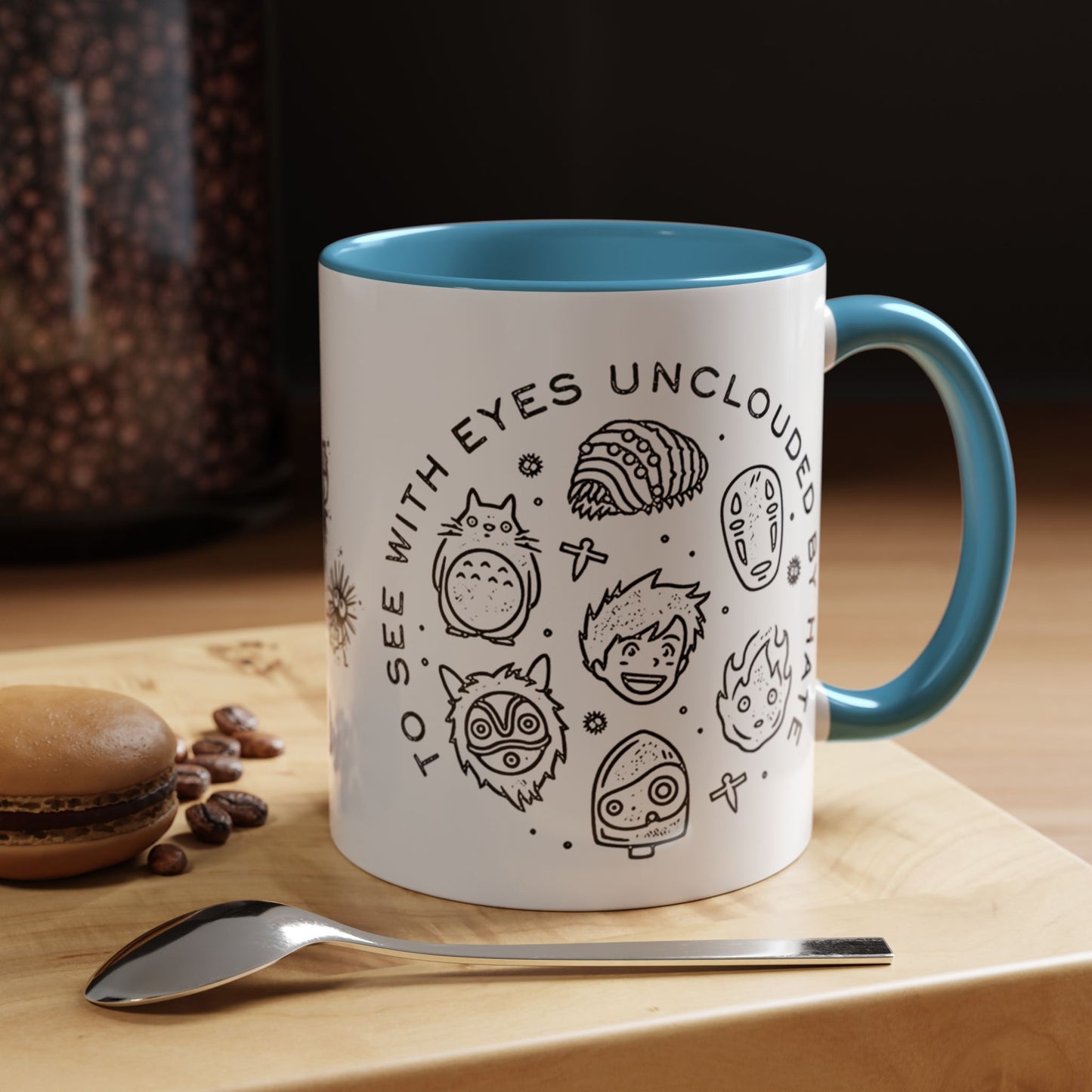 Universe Ghibli Accent Mug – Color Handle Anime Coffee Cup – 11oz & 15oz Studio Ghibli Ceramic Mug Gift