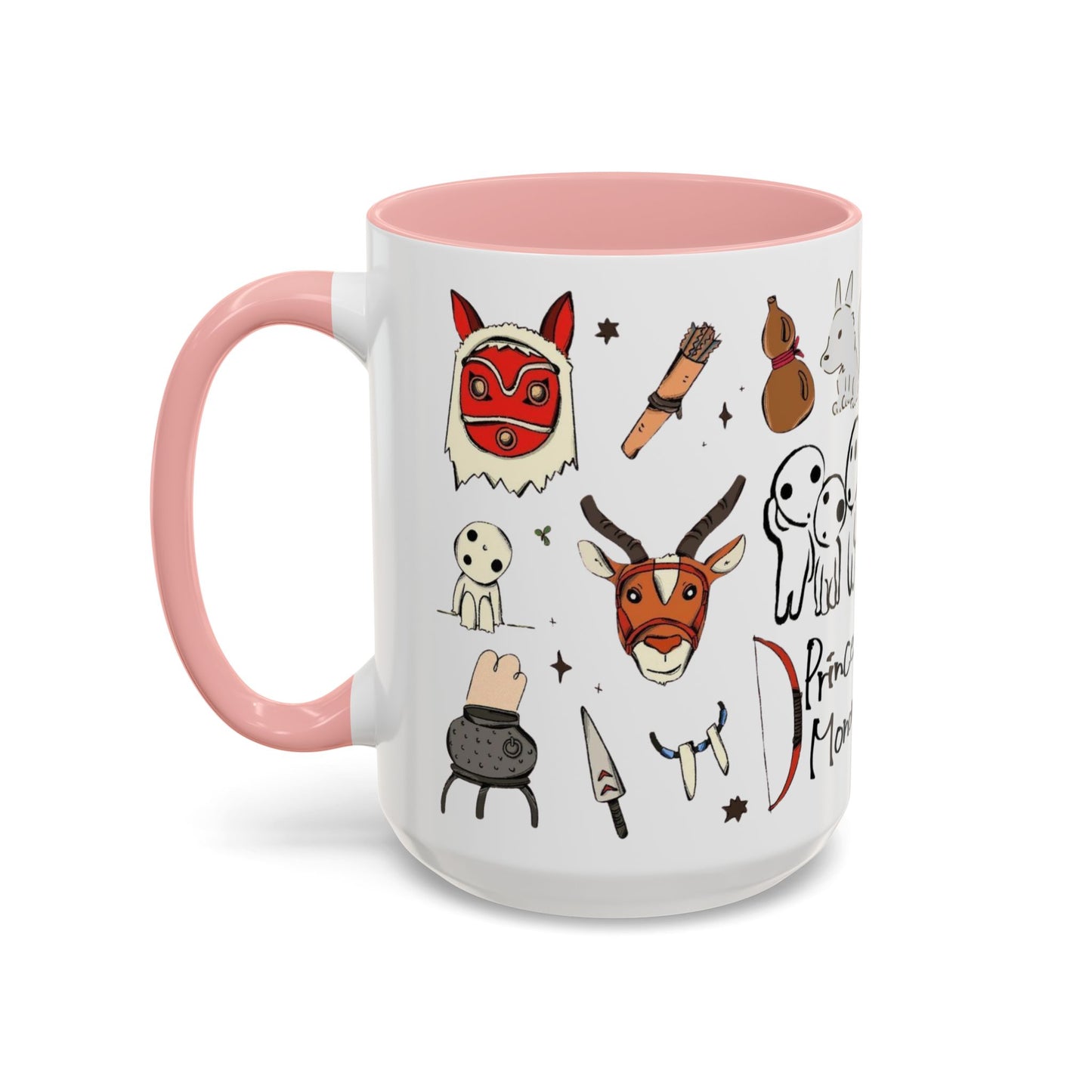 Princess Mononoke Accent Mug – Ghibli Collage Color Handle Cup 11oz & 15oz – Fantasy Anime Gift with San & Kodama