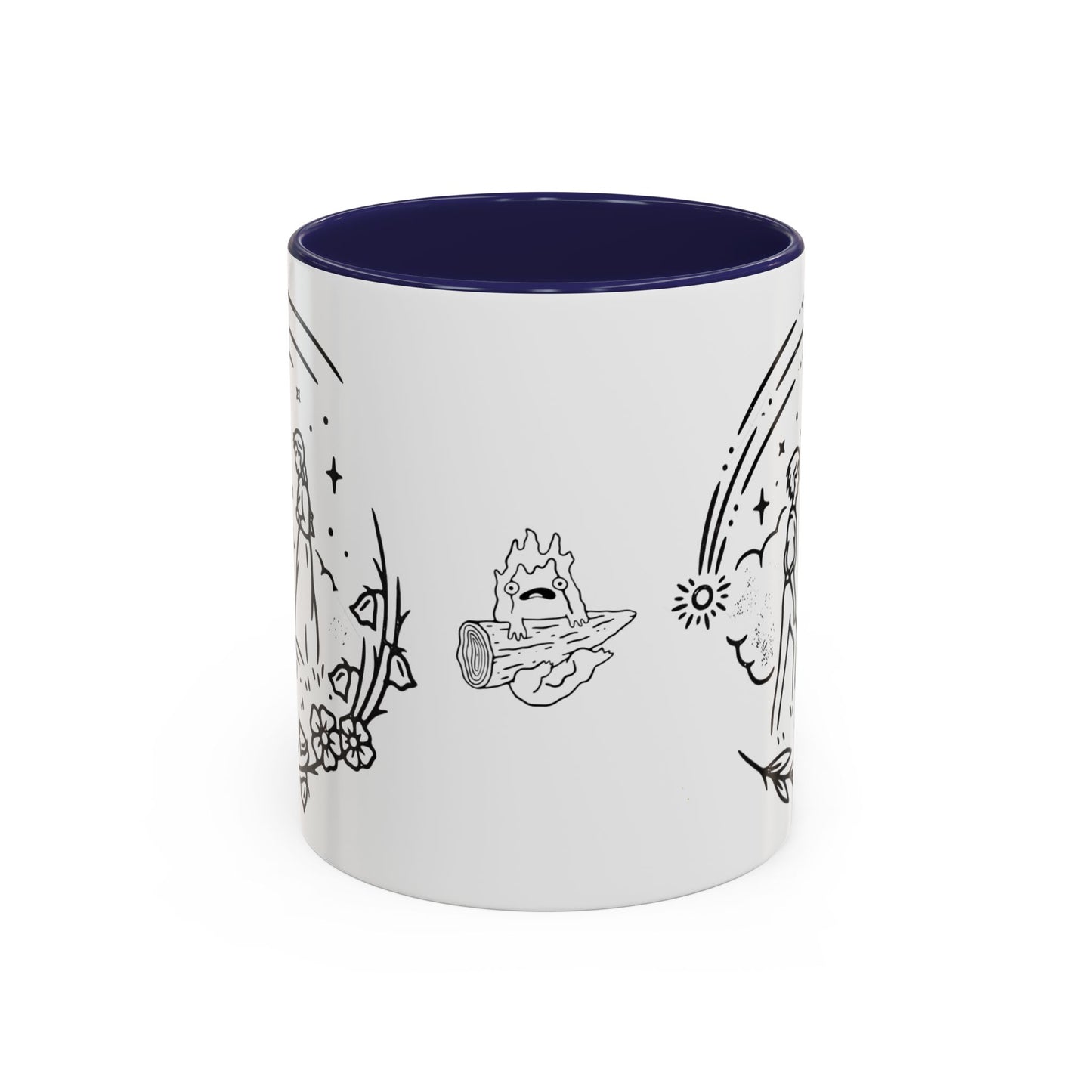Calcifer Accent Mug – Howl’s Moving Castle Cup with Colored Handle – Studio Ghibli Gift 11oz & 15oz