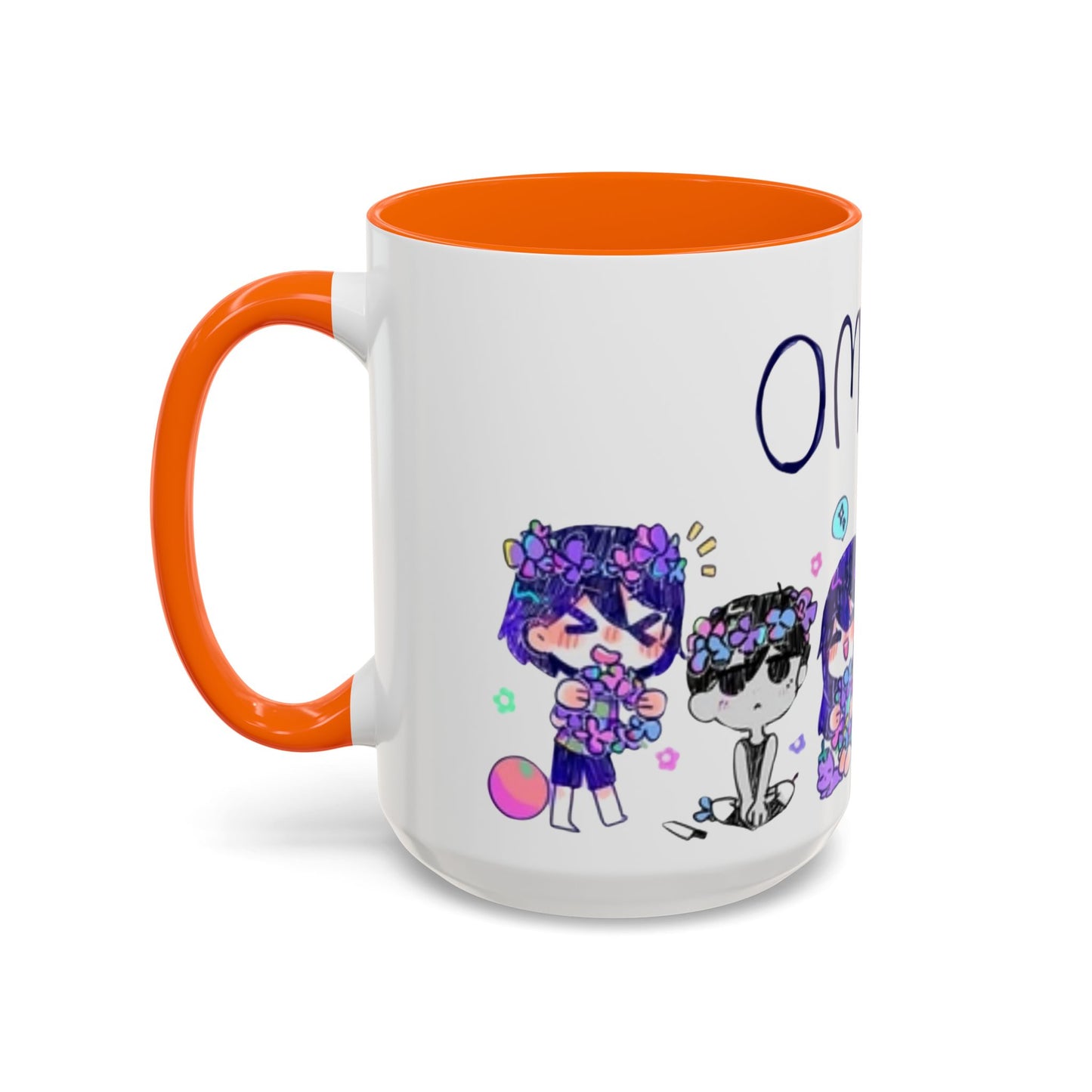 Family Omori Accent Handle Mug – 11oz & 15oz Color Handle Ceramic Cup – Cute Indie Game Gift for Omori Fans