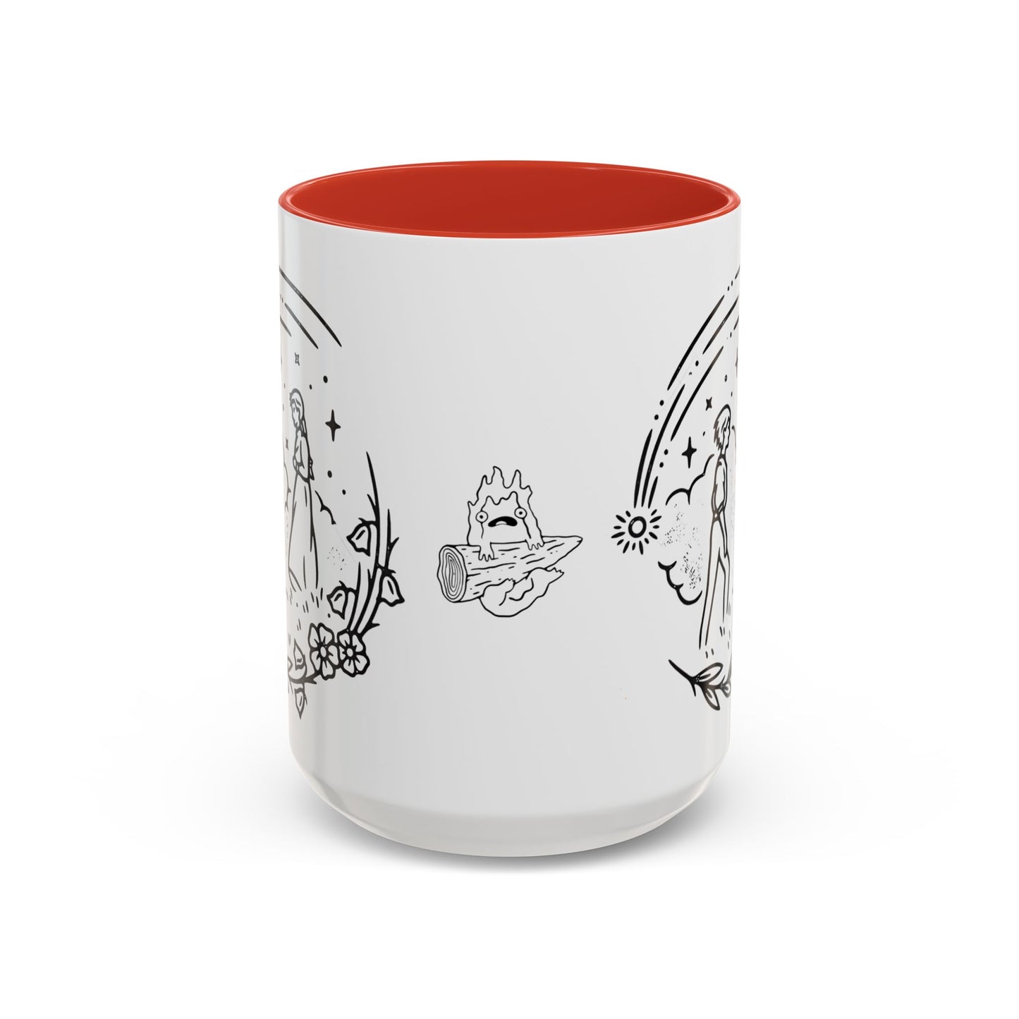 Calcifer Accent Mug – Howl’s Moving Castle Cup with Colored Handle – Studio Ghibli Gift 11oz & 15oz