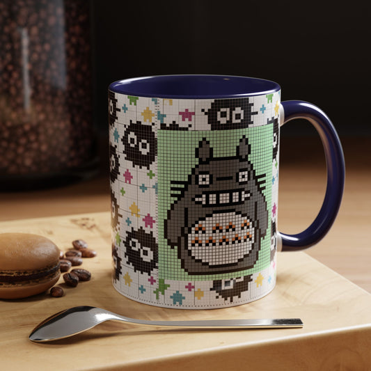 My Neighbor Totoro Pixel Accent Mug – Retro Ghibli Color Handle Cup 11oz & 15oz – Cute Anime Coffee Gift