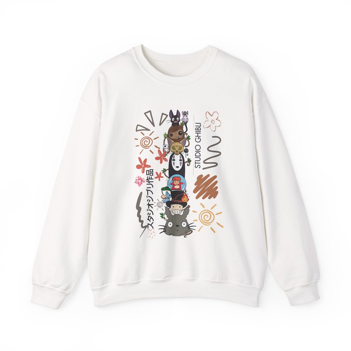 Studio Ghibli Characters Sketch Sweatshirt – 100% Cotton Pullover Featuring Iconic Anime Characters
