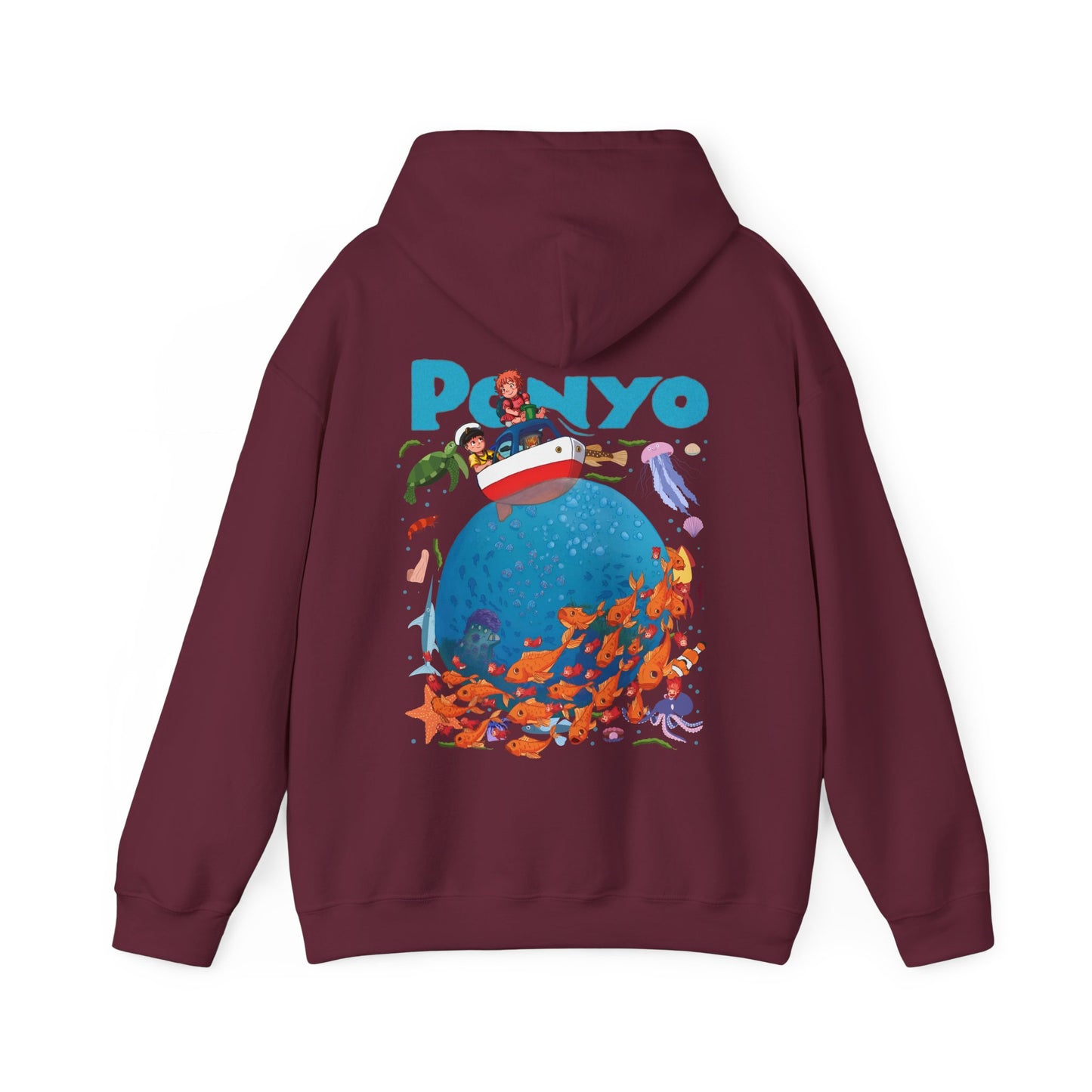Ponyo and Sosuke Boat Back Print Hoodie – 100% Cotton Studio Ghibli Inspired Pullover